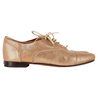 Lanvin Lace-up Oxford Shoes In Gold Leather In Brown