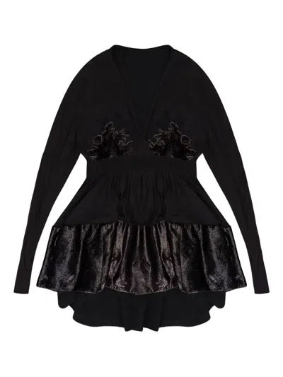 Lanvin Lace V-neck Flared Top In Black