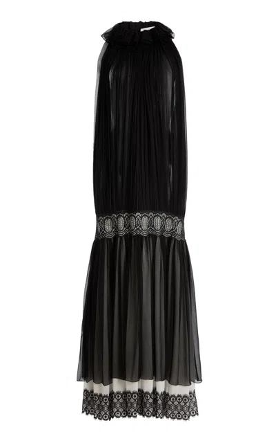 Lanvin Lace-detail Silk Maxi Dress In Black
