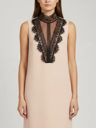 Pre-owned Lanvin Lace-trim Sleeveless Midi Dress In Pink