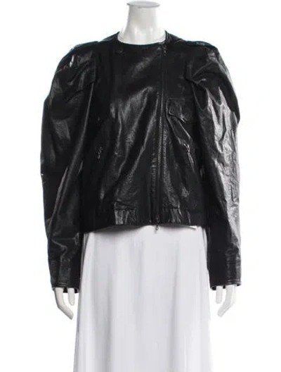 Pre-owned Lanvin Lamb Leather Biker Jacket In Black