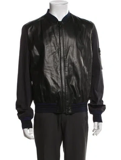 Pre-owned Lanvin Lamb Leather Bomber Jacket In Black
