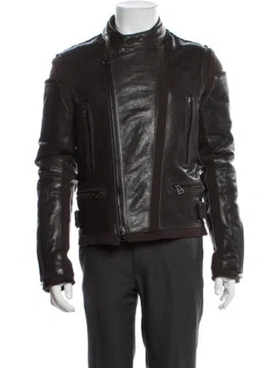 Pre-owned Lanvin Lambskin Moto Jacket In Brown