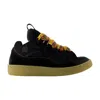 Lanvin Lace Detail Sneakers Suede Panels Rubber Sole In Black