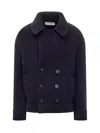 Lanvin Double-breasted Chunky Knitted Cardigan In Blue