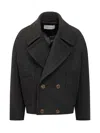 Lanvin Short Peacoat In Wool In Black