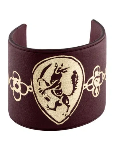 Pre-owned Lanvin Large Printed Leather Wrap Bracelet In Red