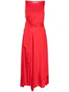 Lanvin Draped Red Midi Dress With Flattering Silhouette In 红色