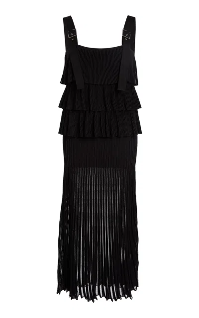 Lanvin Layered Pleated Cotton-silk Midi Dress In Black