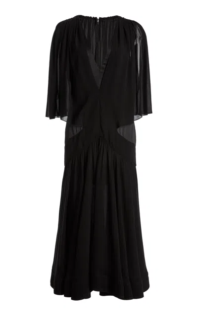 Lanvin Layered Ruffle Midi Dress In Black
