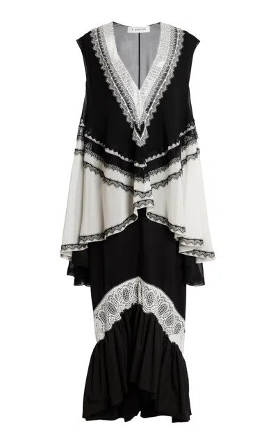 Lanvin Layered Ruffle Silk Maxi Dress In Black