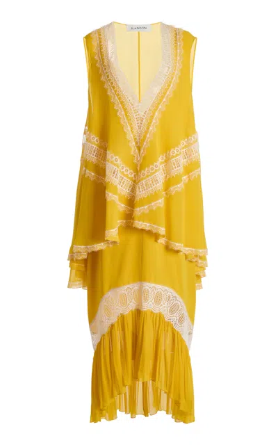 Lanvin Layered Ruffle Silk-blend Maxi Dress In Yellow