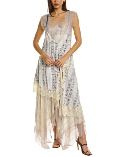 Lanvin Layered Silk Midi Dress In Beige