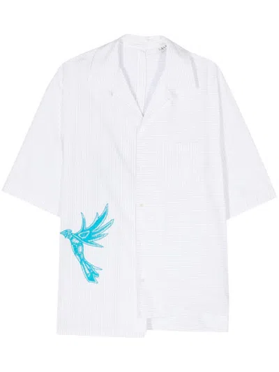 Lanvin Bird-appliqué Pinstriped Shirt In White