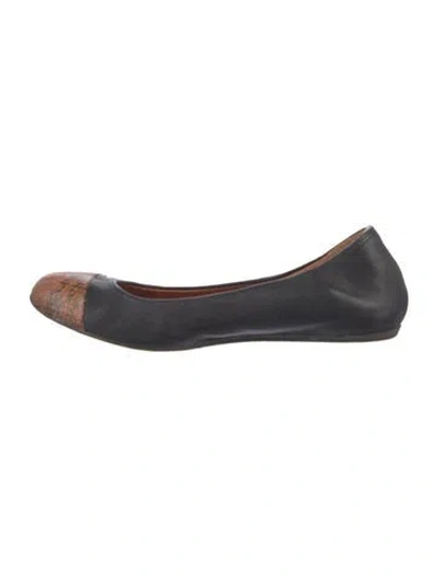 Pre-owned Lanvin Leather Animal Print Ballet Flats In Black