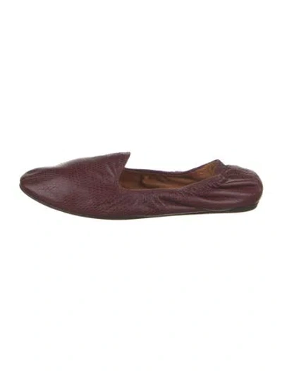 Pre-owned Lanvin Leather Animal Print Ballet Flats In Burgundy