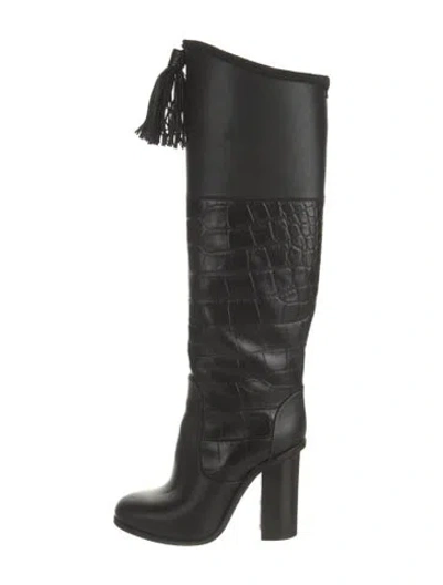 Pre-owned Lanvin Leather Animal Print Boots In Black