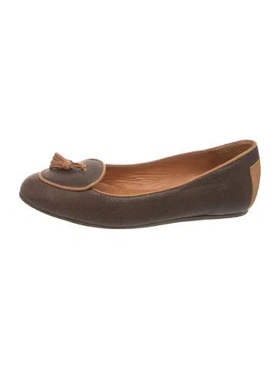 Pre-owned Lanvin Leather Animal Print Loafers In Brown