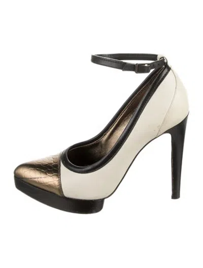 Pre-owned Lanvin Leather Animal Print Pumps In Gold/neutrals