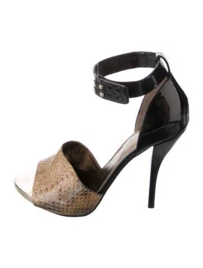 Pre-owned Lanvin Leather Animal Print Sandals In Black