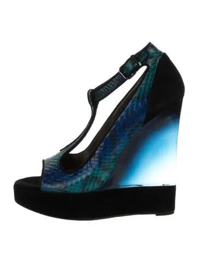 Pre-owned Lanvin Leather Animal Print Sandals In Blue