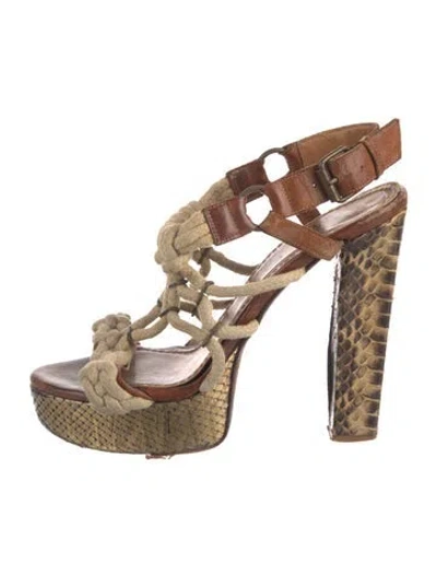 Pre-owned Lanvin Leather Animal Print Sandals In Brown