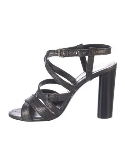 Pre-owned Lanvin Leather Animal Print Sandals In Grey/metallic/silver