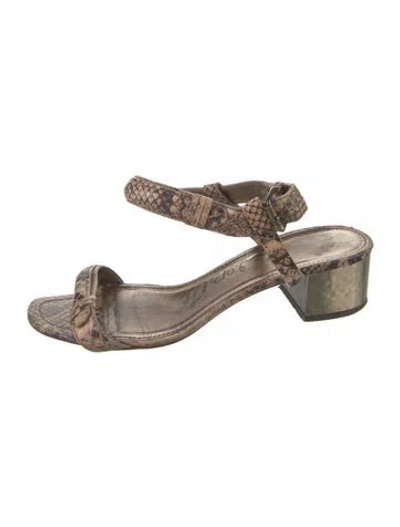 Pre-owned Lanvin Leather Animal Print Slingback Sandals In Brown