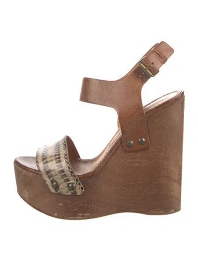 Pre-owned Lanvin Leather Animal Print Slingback Sandals In Neutrals