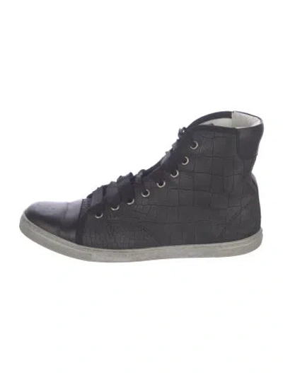 Pre-owned Lanvin Leather Animal Print Sneakers In Black