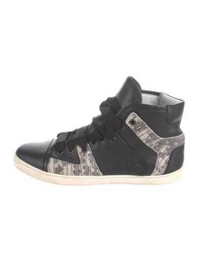 Pre-owned Lanvin Leather Animal Print Sneakers In Black