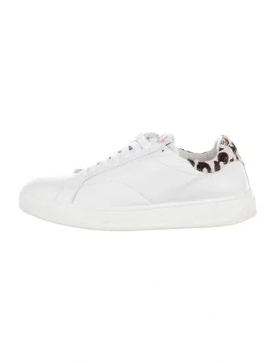 Pre-owned Lanvin Leather Animal Print Sneakers In White