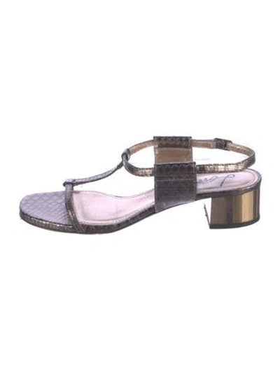 Pre-owned Lanvin Leather Animal Print T-strap Sandals In Gold