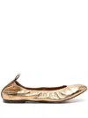 Lanvin Ruched Detail Metallic Ballerina Shoes In Gold