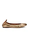 Lanvin Ruched Detail Metallic Ballerina Shoes In Gold