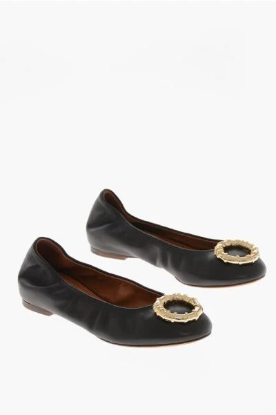 Lanvin Leather Ballet Flats With Front Jewel In Black