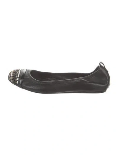 Pre-owned Lanvin Leather Beaded Accents Ballet Flats In Black