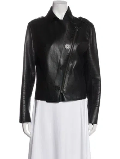 Pre-owned Lanvin Leather Biker Jacket In Blue