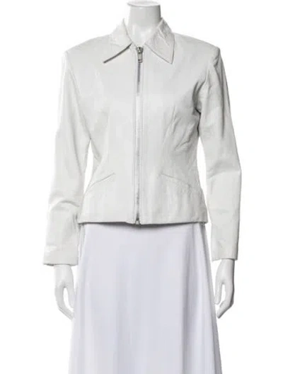 Pre-owned Lanvin Leather Biker Jacket In White