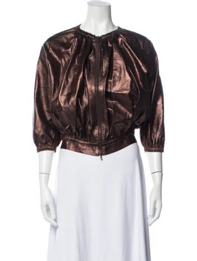 Pre-owned Lanvin Leather Bomber Jacket In Brown