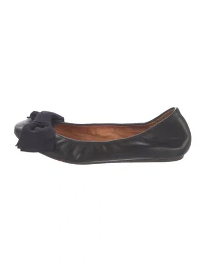 Pre-owned Lanvin Leather Bow Accents Ballet Flats In Black