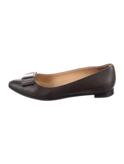 Pre-owned Lanvin Leather Bow Accents Ballet Flats In Black