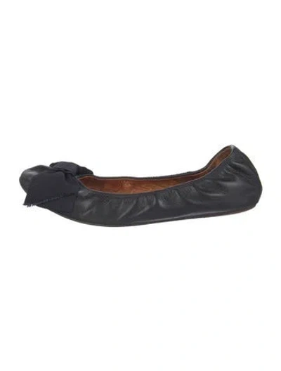 Pre-owned Lanvin Leather Bow Accents Ballet Flats In Black