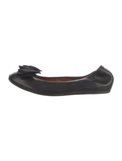 Pre-owned Lanvin Leather Bow Accents Ballet Flats In Black