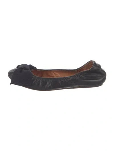 Pre-owned Lanvin Leather Bow Accents Ballet Flats In Blue