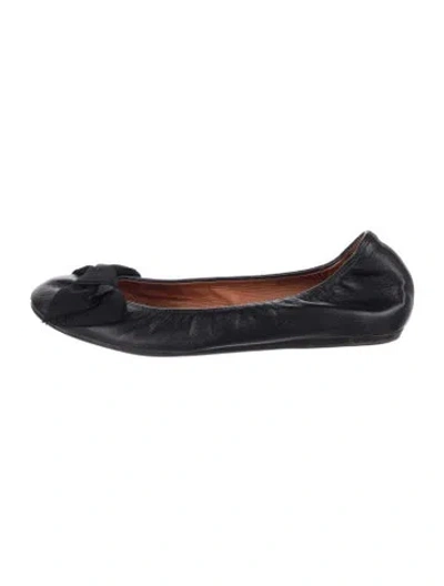 Pre-owned Lanvin Leather Bow Accents Ballet Flats In Blue