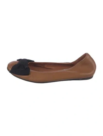 Pre-owned Lanvin Leather Bow Accents Ballet Flats In Brown