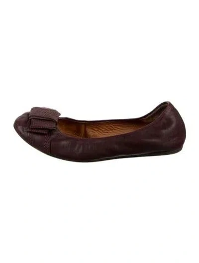 Pre-owned Lanvin Leather Bow Accents Ballet Flats In Burgundy