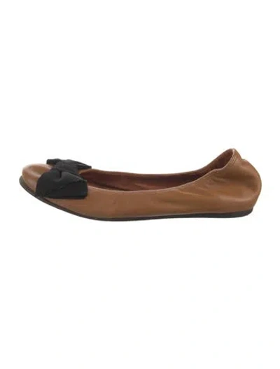Pre-owned Lanvin Leather Bow Accents Ballet Flats In Neutral