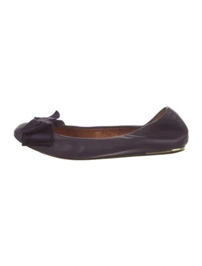 Pre-owned Lanvin Leather Bow Accents Ballet Flats In Purple